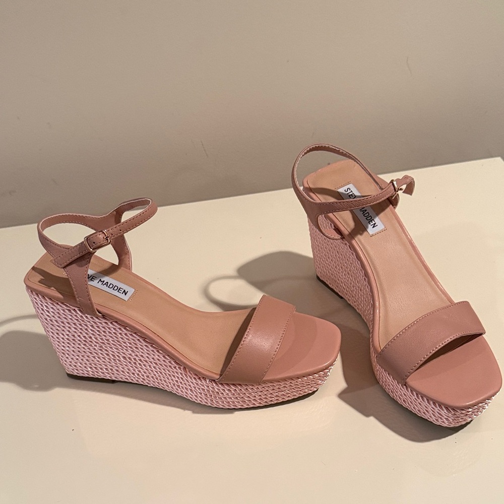 Steve Madden Blush Pink Wedge Sandals with Ankle Strap
